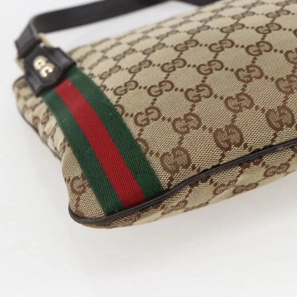 GUCCI GG Canvas Web Sherry Line Shoulder Bag Beige Gold Red 144388 Auth 155727 - Picture 5 of 16